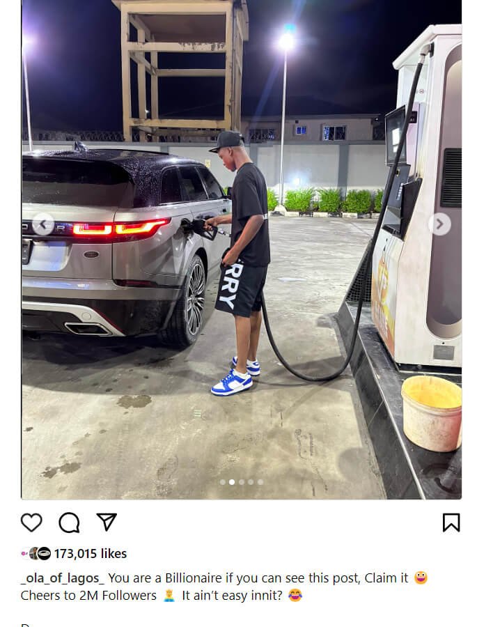 You are a Billionaire if you can see this post, Ola of Lagos celebrates 2 million Instagram followers by showing off his new Range Rover 1 Ola of Lagos celebrates 2 million Instagram followers