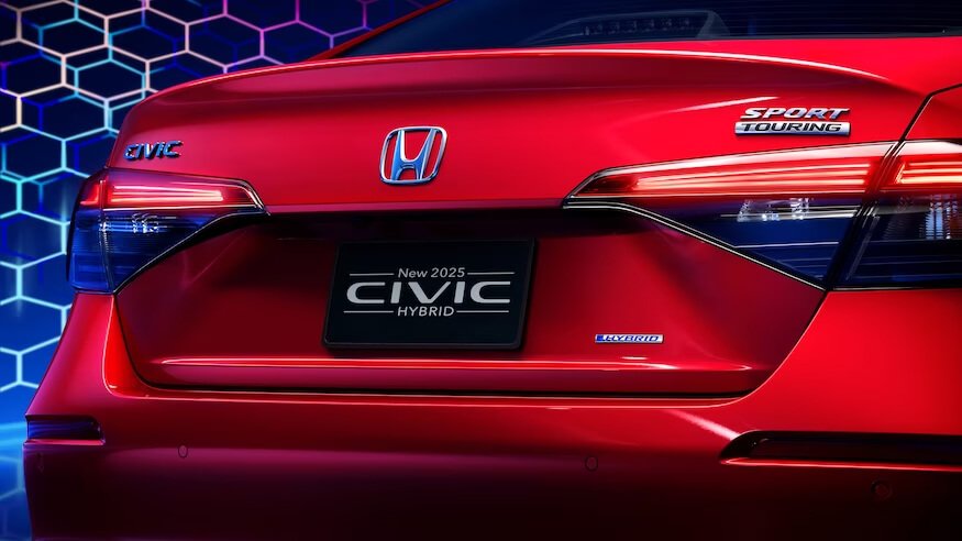 The 2025 Honda Civic has been revealed in hybrid form with cool new wheels 1 2025 Honda Civic Hybrid back view