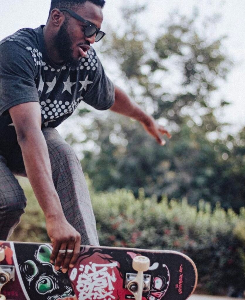 Khalid enjoying skateboard
